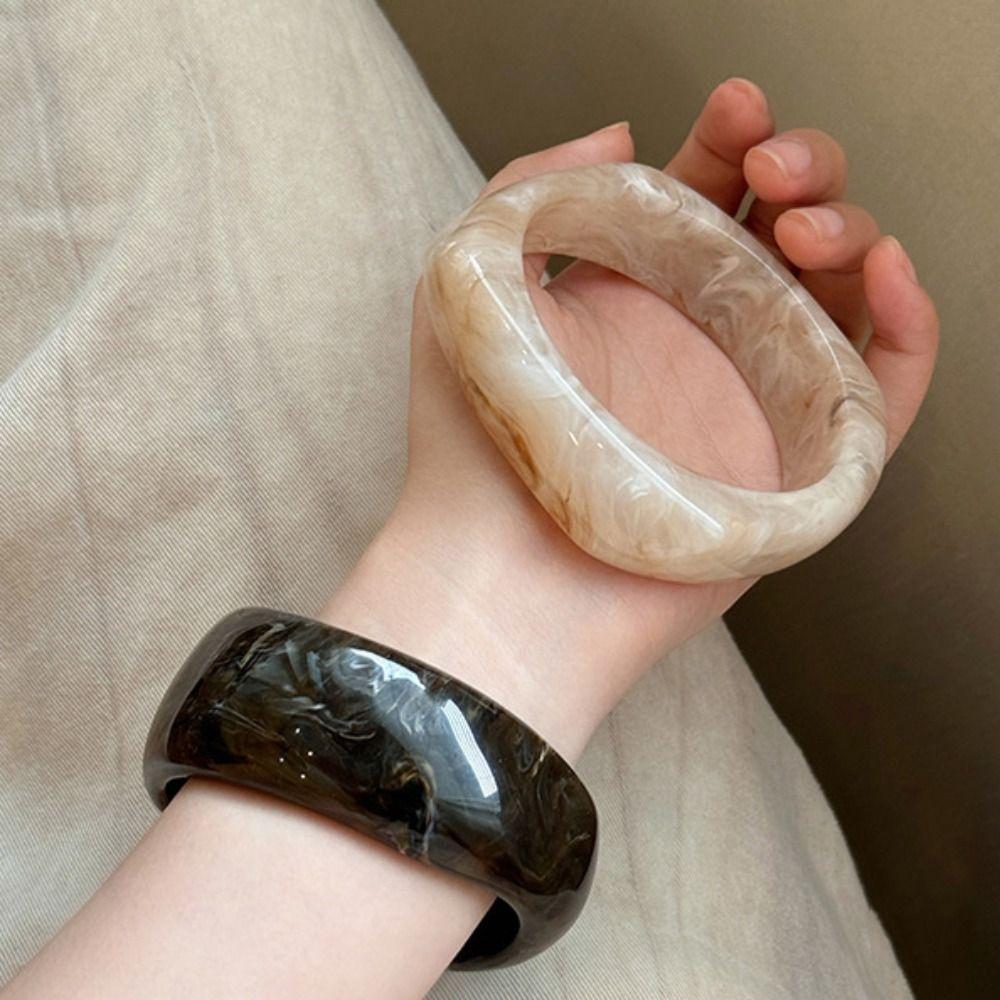 

Europe American Style Irregular Wide Bracelet Smudging Retro Hand Ring Cute Acrylic Bangle Gift Style D