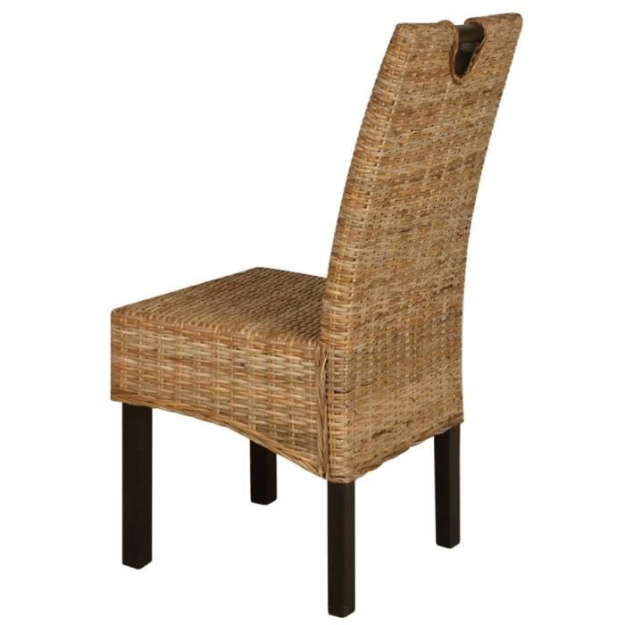 Chaise de salle à manger - vidaXL - Lot de 4 - Rotin Kubu - Bois de manguier - Style Campagne