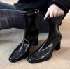 2026 autumn and winter new French retro thin boots high heel thick heel short boots women's small square head elastic boots
