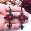Gothic Punk Cross Earring Hip Hop Rock Red Oil Drip Crystal Drop Stud Earring