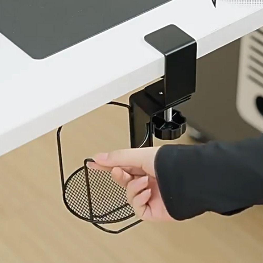 2 in 1 Rotating Desk Cup Holder Waterproof Rust Proof Clip-on Cup Holder 360 ° Rotating with Hanging Hook Desktop Mug Rack Desk