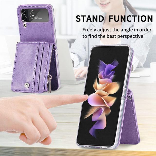 

Кожаный складной чехол с полной защитой для Samsung Galaxy Z Flip 4 5g Flip4 Flip3 Flip 3 Business, чехол на шнурок for Samsung Z Flip 3 фиолетовый