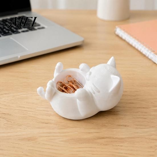 Desktop Cat Statue 3D Fortune Desk Storage Box, Cute Money Jewelry Organizer Creative Gift for Girls Rings, Mini Planter Home Decor Figurine,