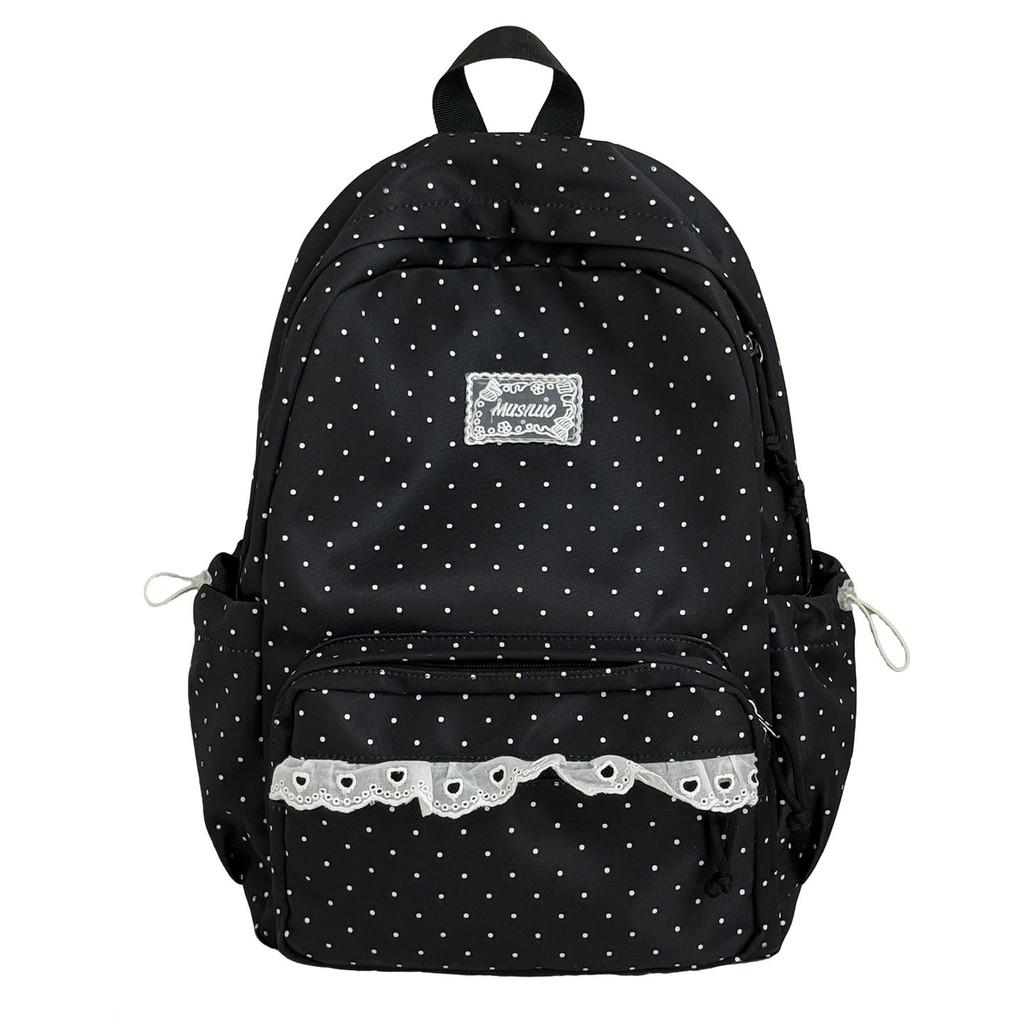 Jugendlicher Polka-Dot-Nylon-Schulrucksack Mit Atmungsaktiven Air-Cushion-Trägern Für Mittelschüler