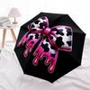 1pc Cow Print Bow Automatic Folding Umbrella with 8-Rib Windproof Design, Portable Foldable Sunshade Umbrella125