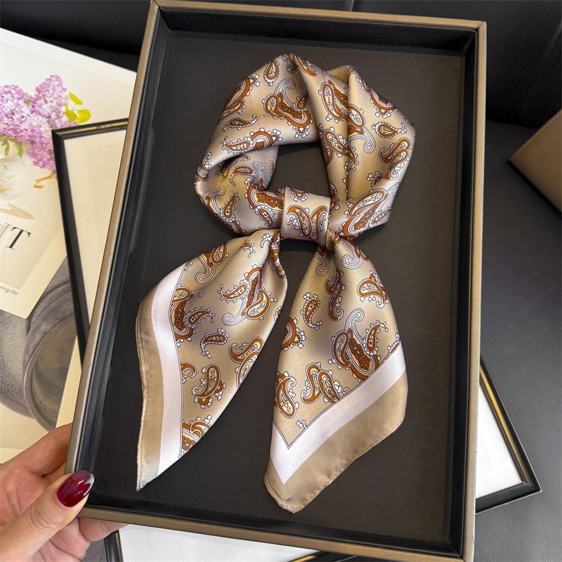 Light luxury cashew nut retro imitation silk printing silk scarf square scarf high-end shawl sunscreen neck scarf headscarf scarf