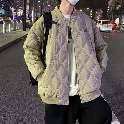 Men's Diamond Quilted Cotton Bomber Jacket - Versatile Hong Kong & College Style Winter Outerwear
