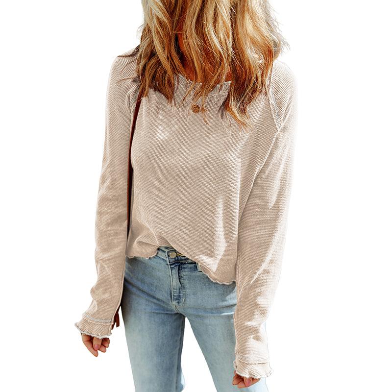 

YYFS Женская мода Повседневная весна-осень Однотонные принты Длинные рукава О-образный вырез Блузки и рубашки M