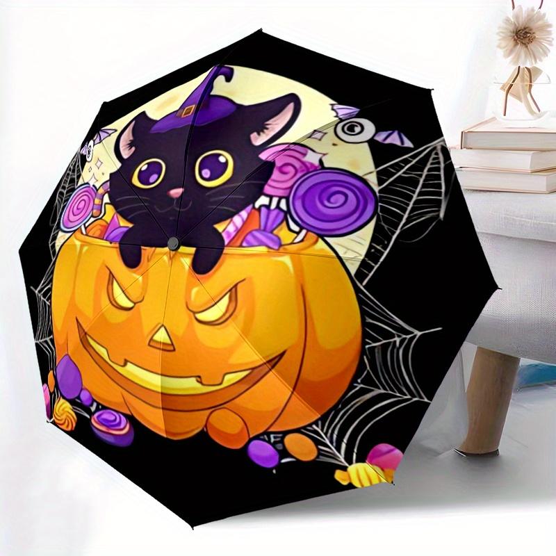 1pc Cartoon Cat & Pumpkin Trick or Treat Automatic Open/CloseUmbrella-CuteUmbrella with Cute Design, Portable 3-Fold Compact Umbrella for Men & W