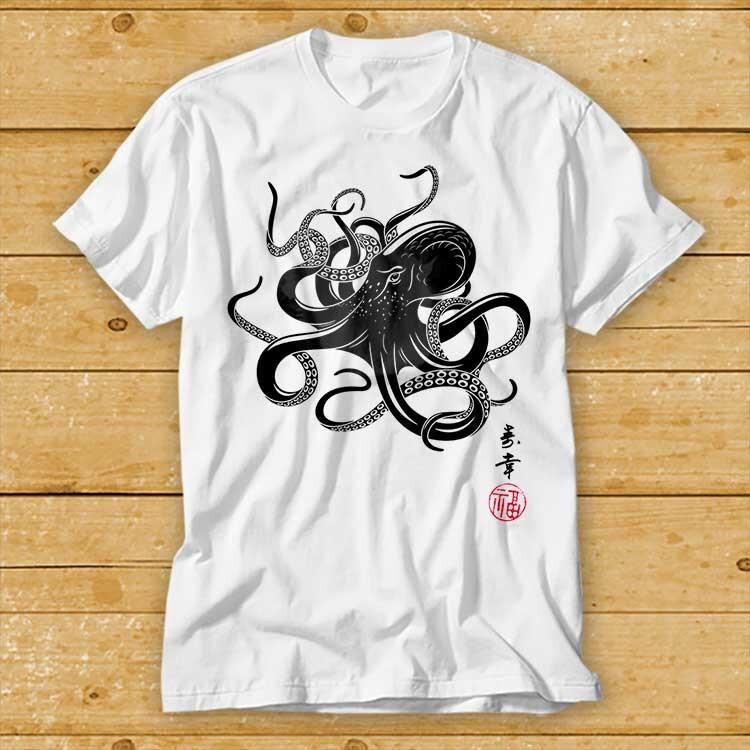 Octopus Japanese Calligraphy T Shirt Gyotaku Traditional Japan Anime Unisexga 2223