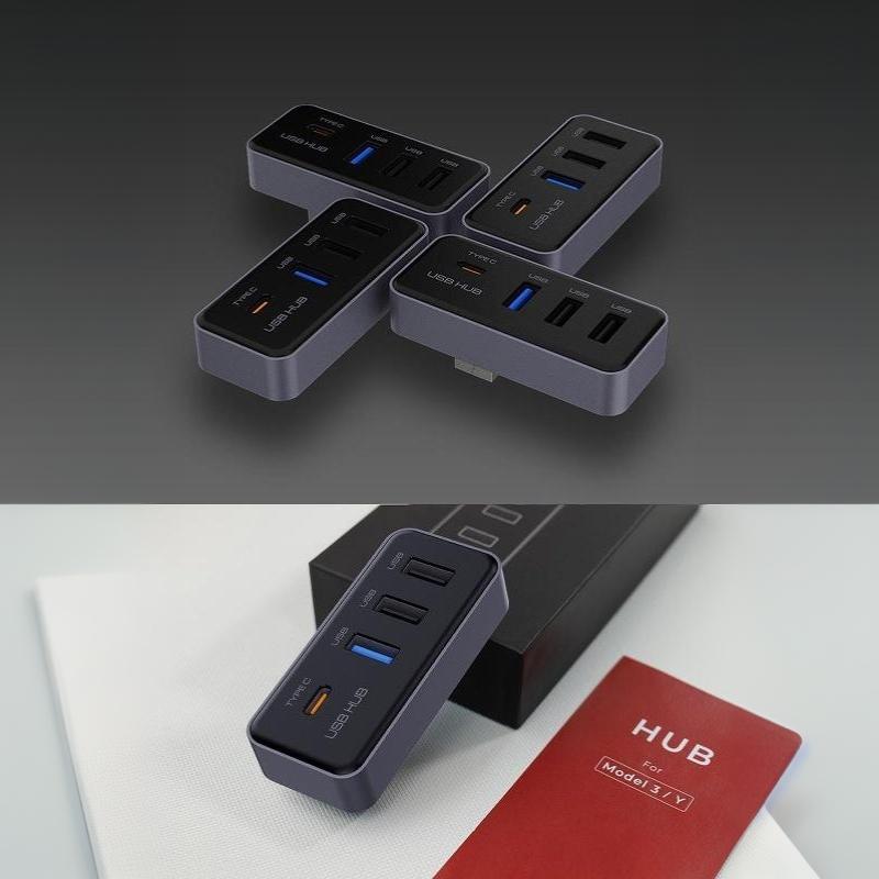 Car Glove Box Usb Hub Docking Station 4-In-1 Multi Port Usb Type C Splitter Adapter For Car Interior Expansion Use