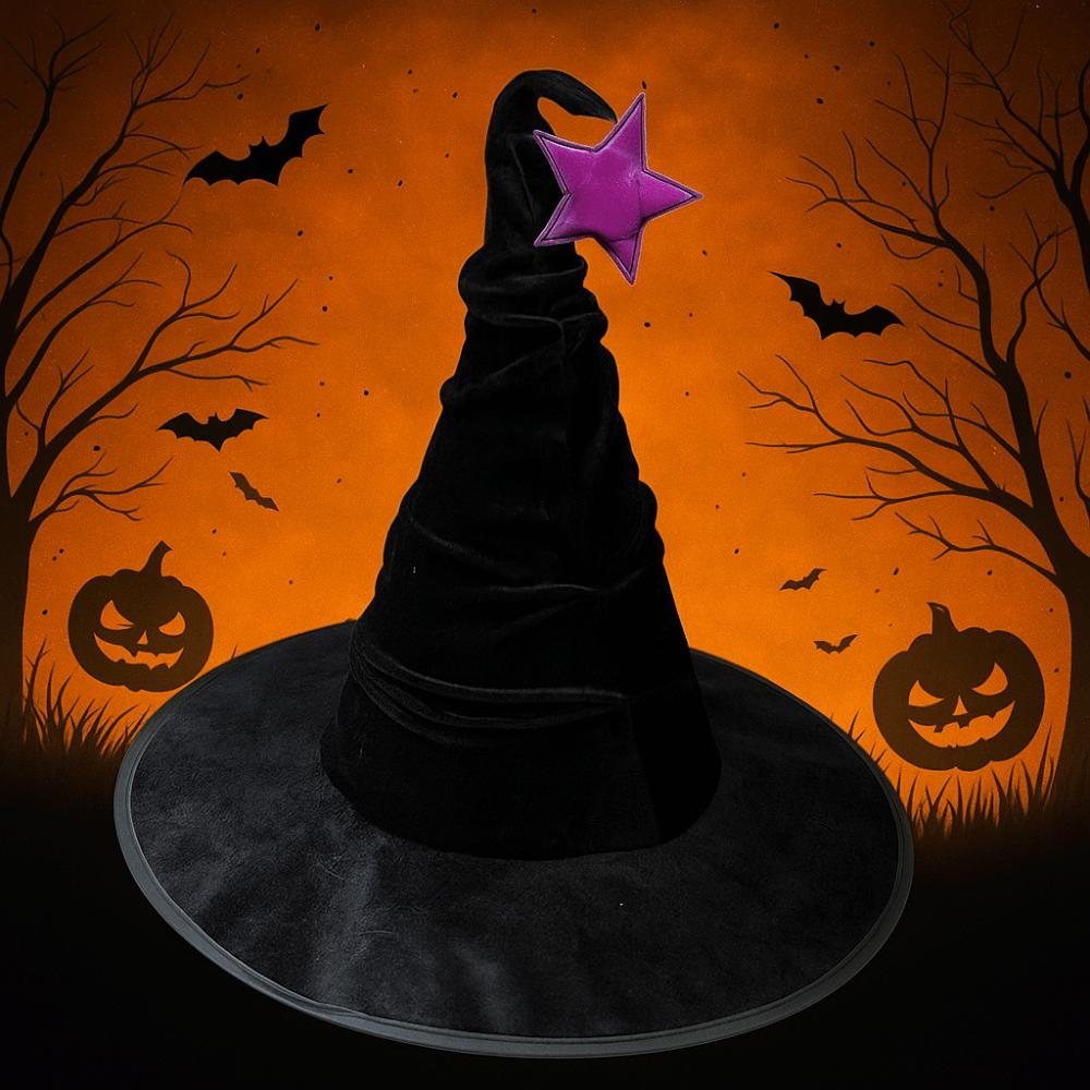 Star Wizard Cap Velvet Halloween Cap Easy To Storage Halloween Witch Hat  Children