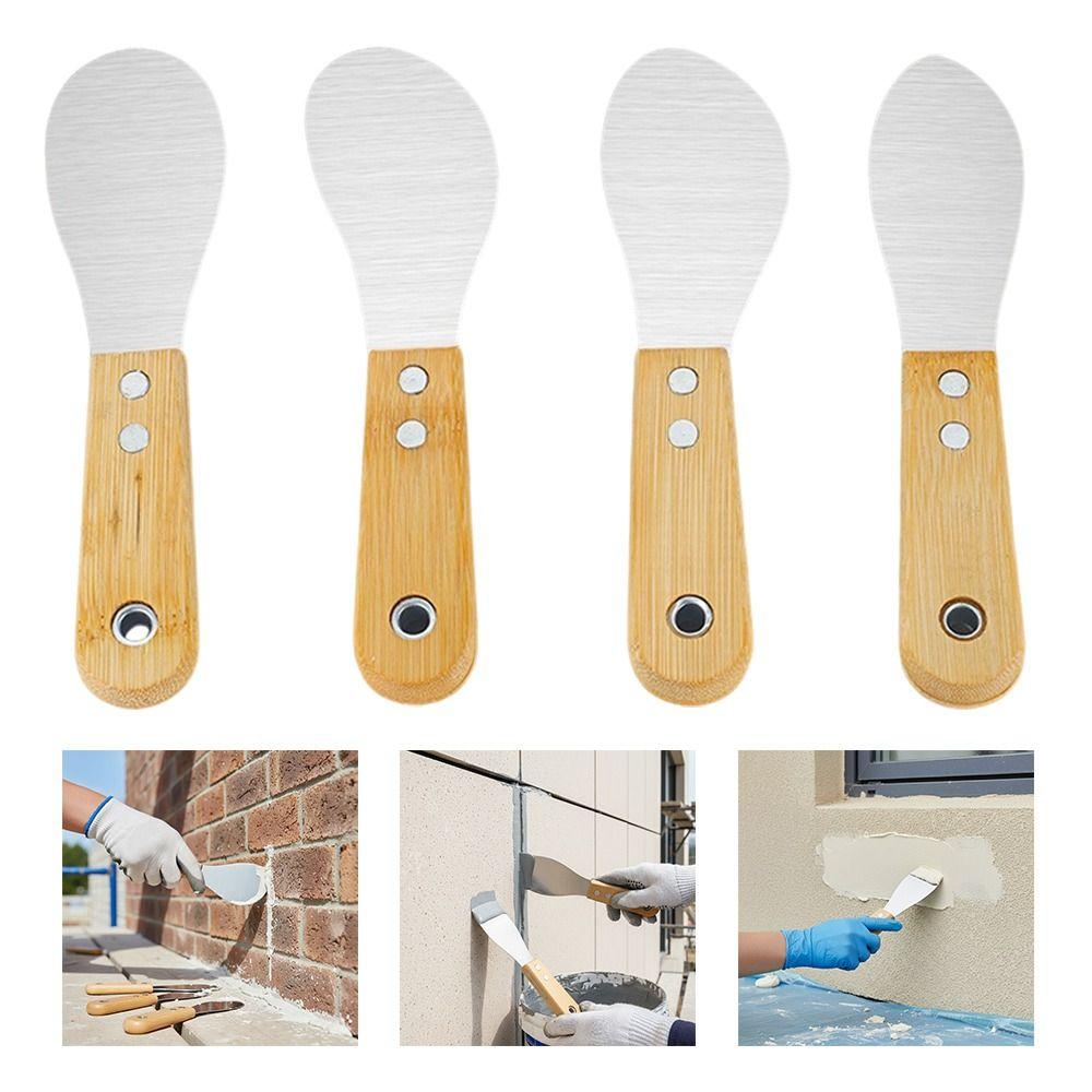

4PCS Stainless Steel Scraper Thickened Wood Handle Glue Scraper High Hardness Durable Caulking Tool Glass Cleaning 4
