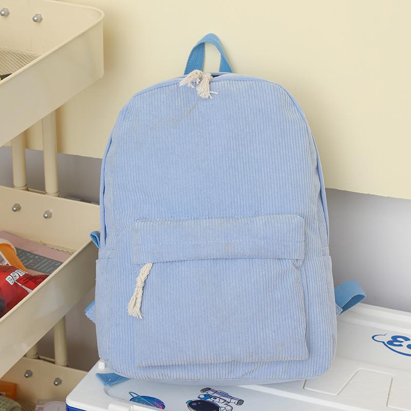 Schoolbag new solid color student schoolbag female corduroy high value large capacity backpack simple college student simple