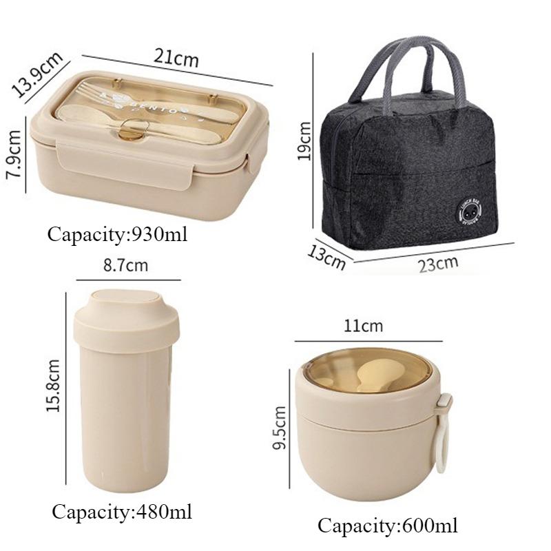 Lunch Box Portable for Children School Office Bento Box Compartment Sealed Food Container with Tableware Microwavable Heating