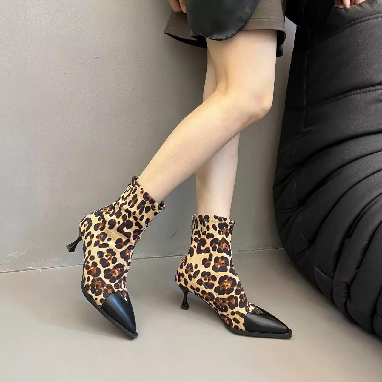 

Женские ботильоны с леопардовым принтом, модные элегантные туфли для выпускного вечера и танцев, современные короткие ботильоны на высоком каблуке 35 леопардовый