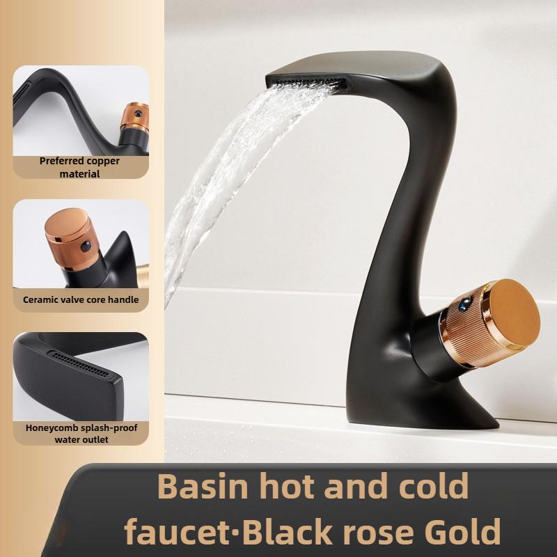 All Copper Creative Waterfall Hot and Cold Basin Faucet Bathroom Vanity Sink Nordic Undermount Basin Faucet (as the picture,G9/16)