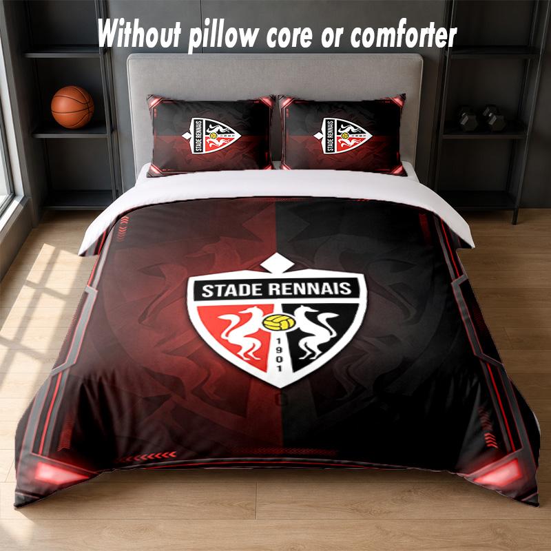 Stade Rennais FC Design Bed Bedding Set 1 Duvet Cover + 2 Pillowcases Soft Breathable Household Bed Linens