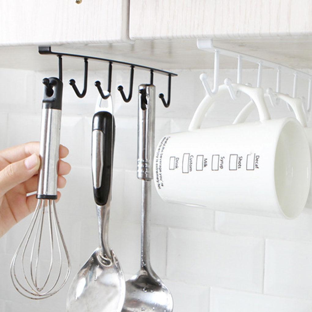 Under Cabinet Hanger Kitchen Bedroom Holder Iron Organizer Household Hanging Rack Punch Free Organizing Hook Space-saving