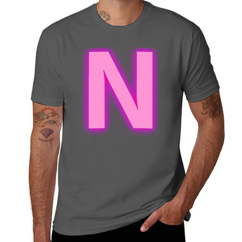 Letter N Pink Neon Lights Tshirt Breathable Travel Tshirt