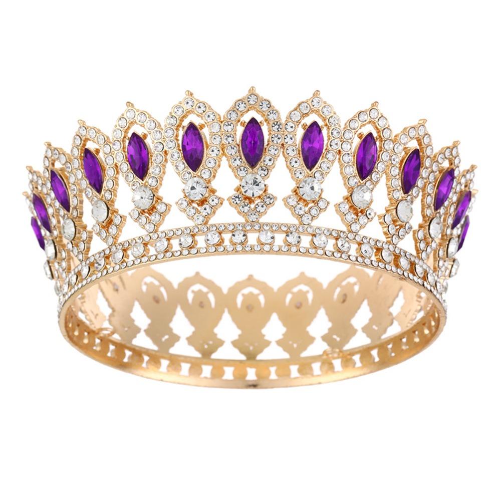 Round Princess Queen Tiara European Crystal Full Crown Metal Bridal Wedding Crowns  Birthday Party