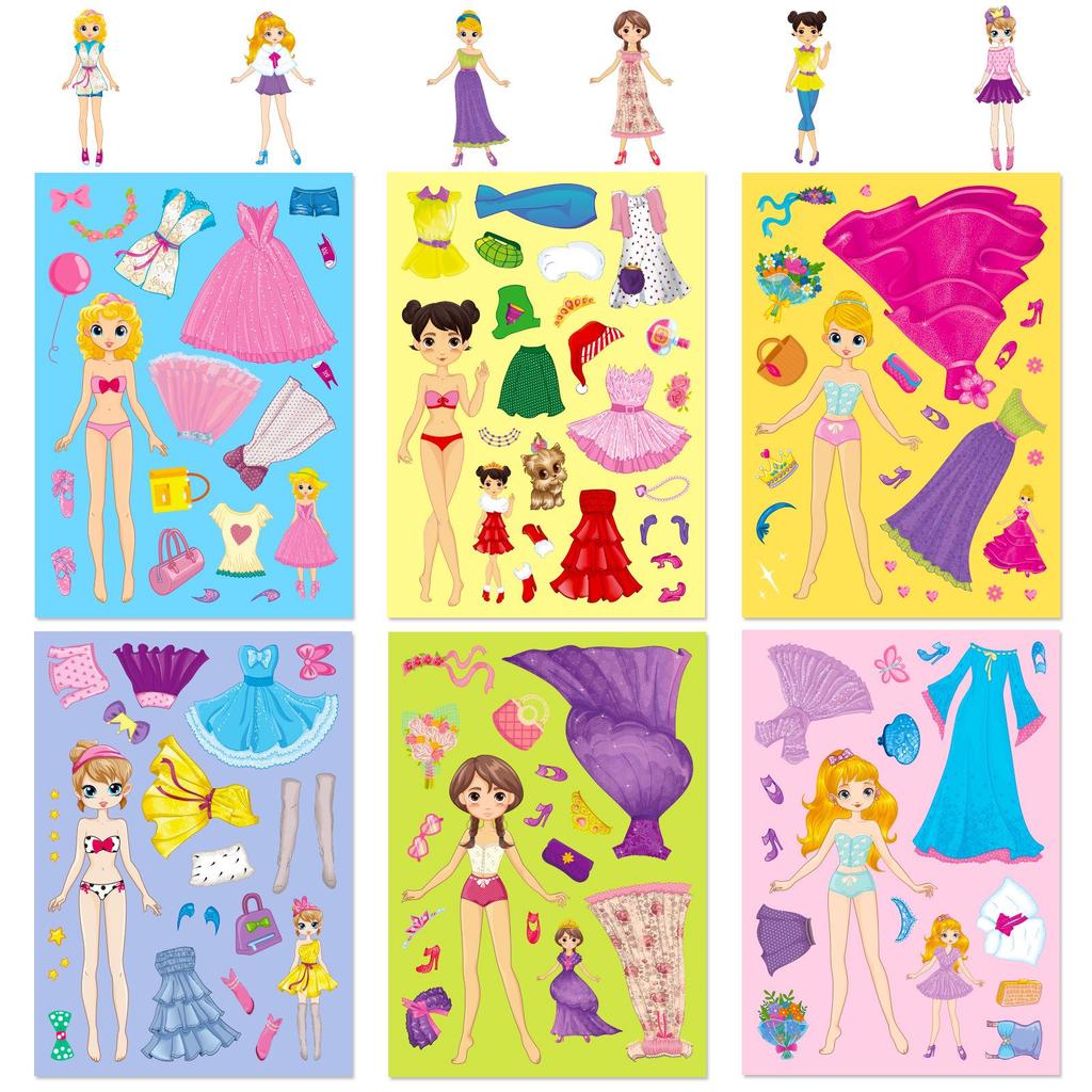 Princess Face Swap Puzzle Stickers: 6-48 Sheets/Pack - Cartoon Make-A-Face Toy