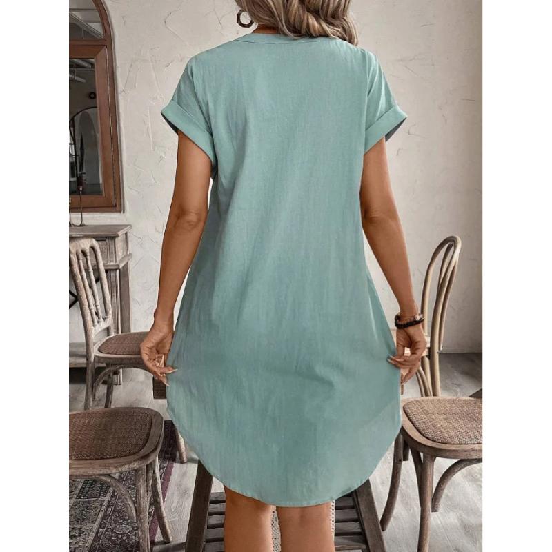 Abito Blusa Casual da Donna Semplice Scollo a V Bottoni Abito in Lino Tasche Ampio Taglia Larga Abito Camicia Taglie Forti Abiti da Donna