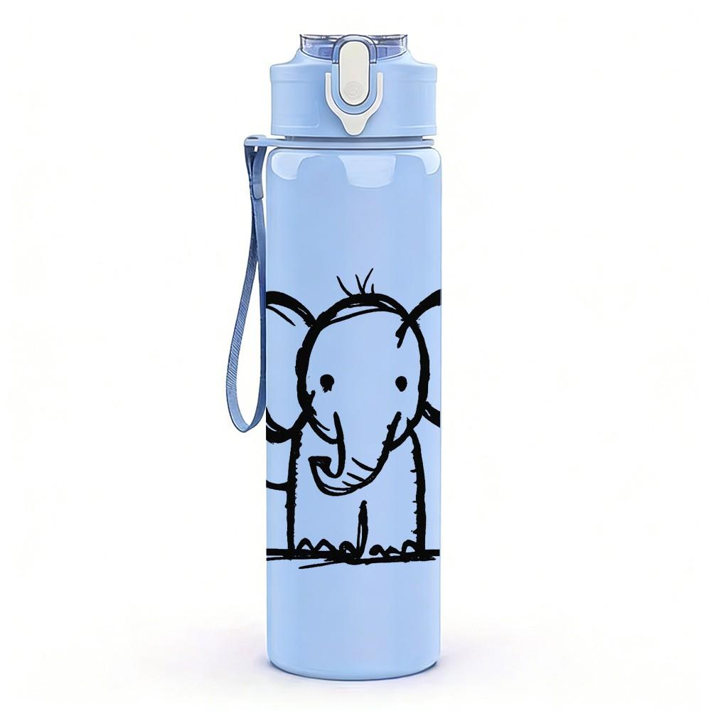 1PC Simple Line Drawing Elephant Print 750ml Color Plastic Sports Water Bottle Leakproof Flip Straw Lid Suitable for Sports Office Home Use