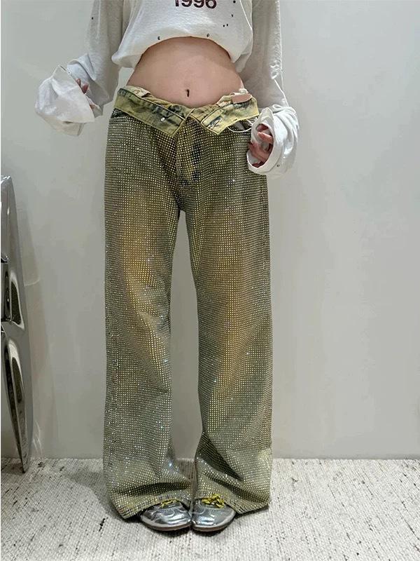 Women s Summer Retro Baby s Breath Wide-Leg Jeans - Spicy Girl Design Small ретро