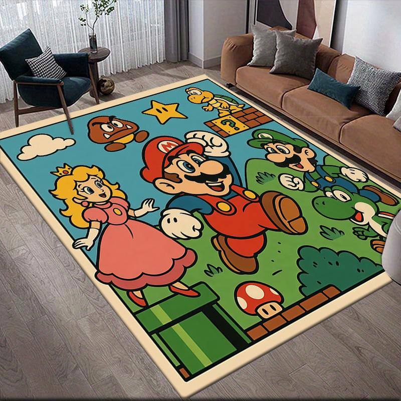 Super Mario Bros Full Crew Anti-Slip Floor Mat, Rectangular Carpet for Bedroom & Game Zone