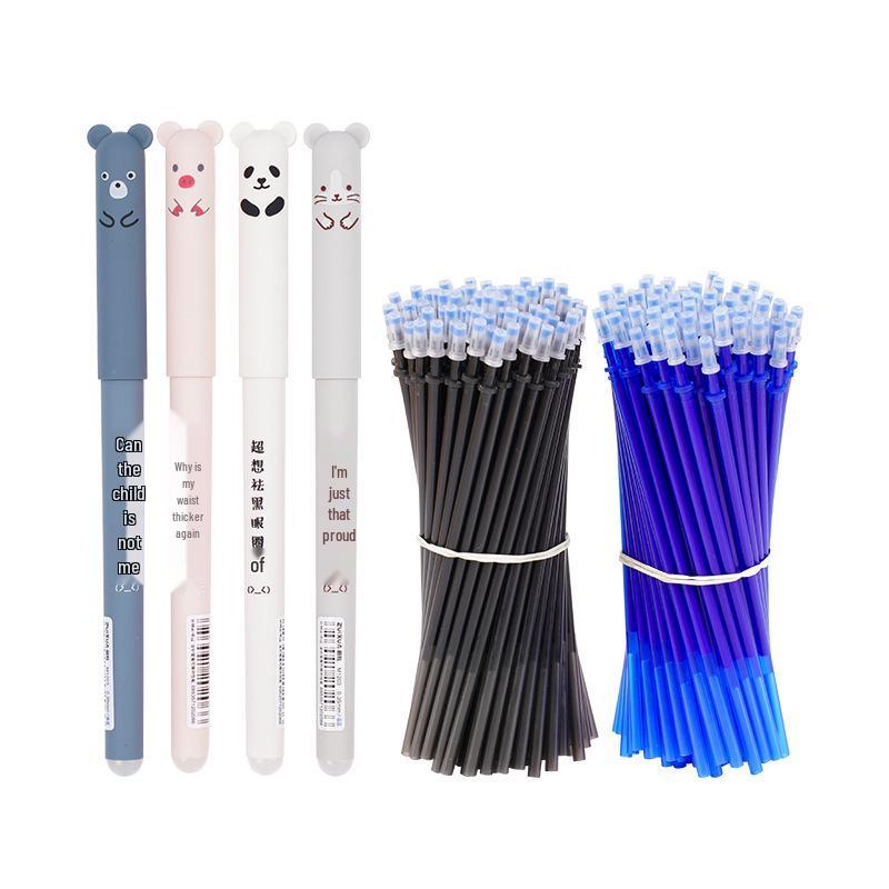 Mo Yi Cute Bear Erasable Gel Pen, 0.5mm Needle Tip, Crystal Blue, Cartoon Design, for Students - In Stock