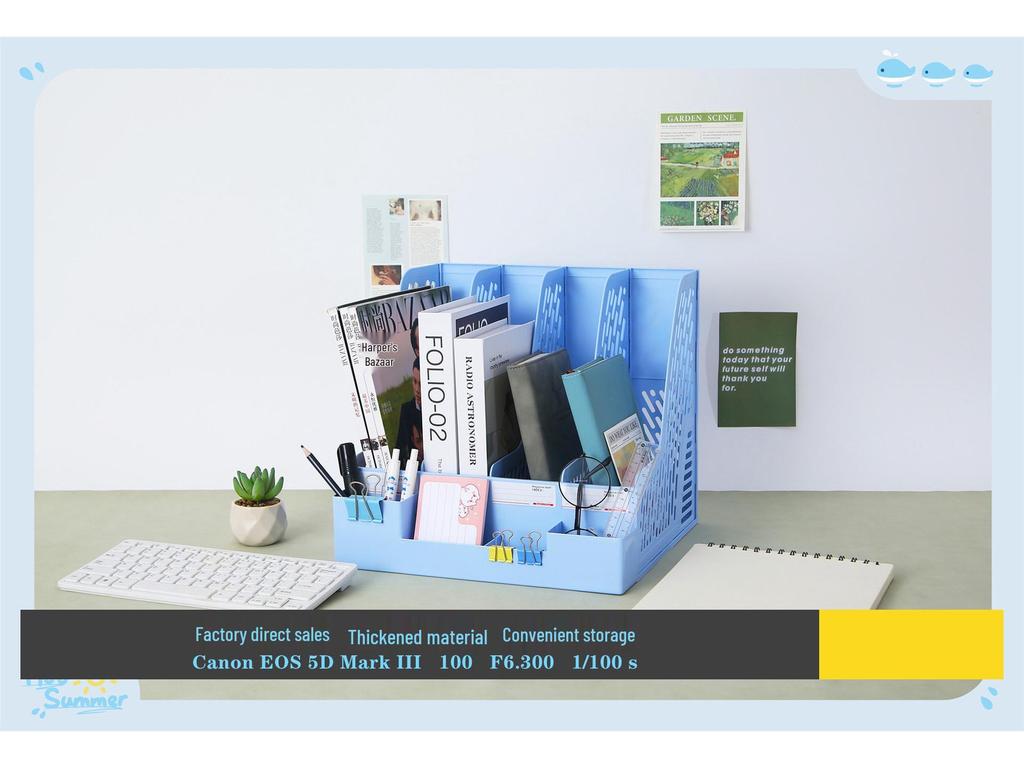 Four-Tier A4 Document Organizer with Pen Holder - Desktop File Holder Tray and Storage Rack