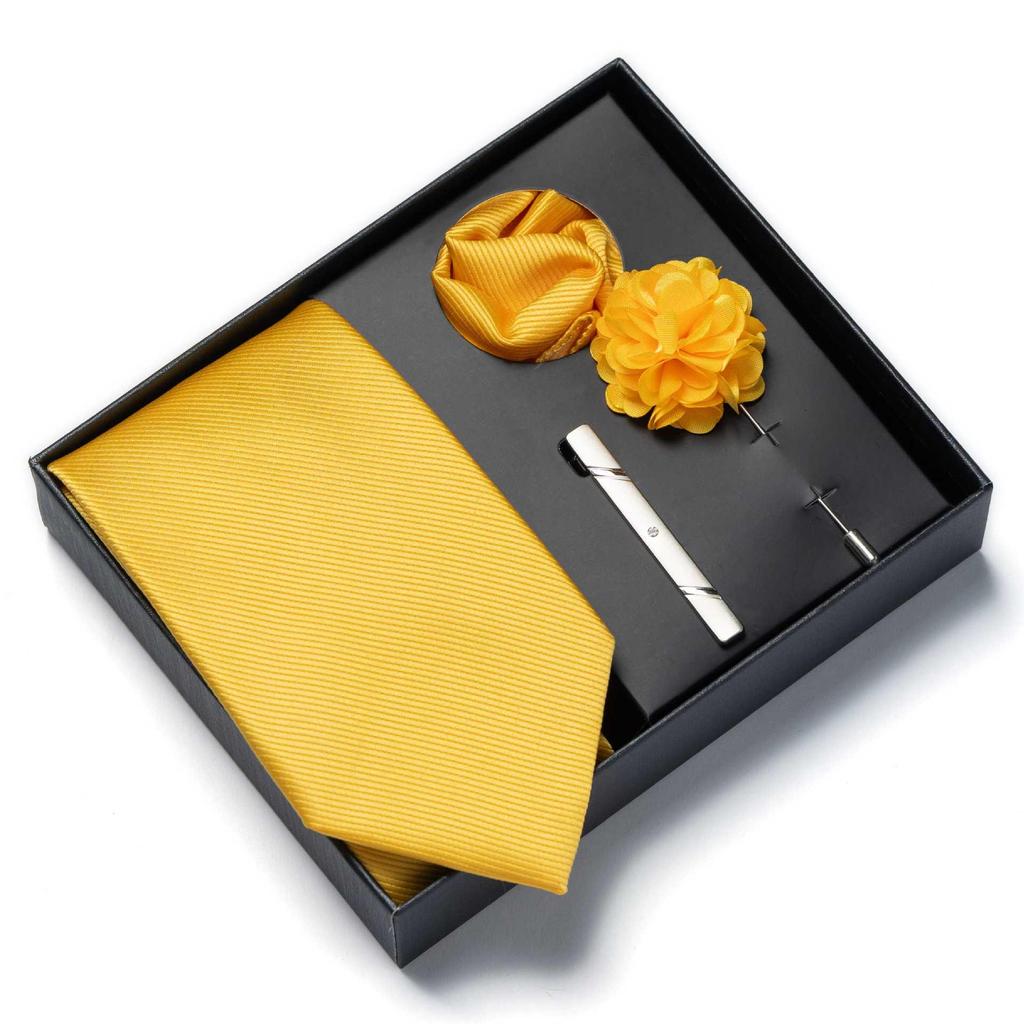 Men’s Luxury Solid Color Tie Gift Set - 4-Piece Formal Suit and Wedding Accessories