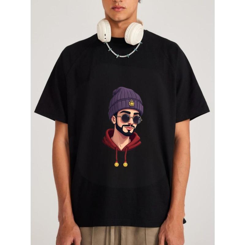 

Белая футболка с принтом мультяшного мужчины в шапке и солнцезащитных очках для повседневной носки XXXXL