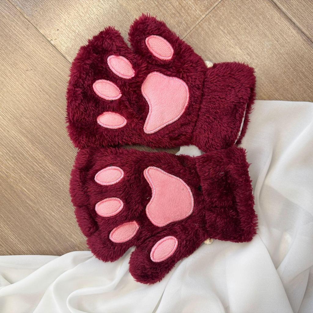 Plush Fingerless Cat Claw Gloves - Warm, Winter-Ready, Perfect for Students