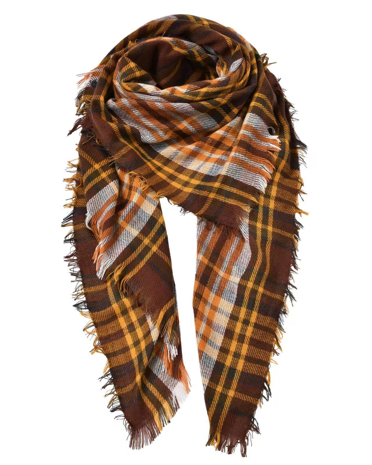 Amazon hot-selling cross-border high-quality foreign trade Europe, America, autumn and winter 48 plaid square scarf scarf shawl manufacturer 140x140cm кофейный