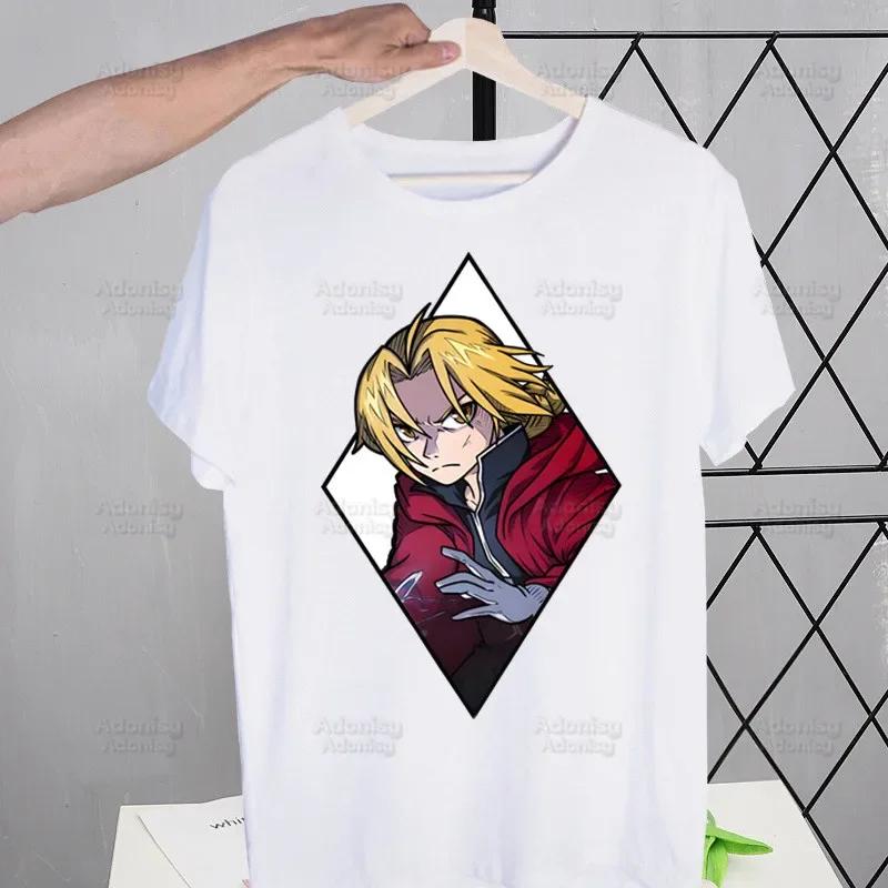 Fullmetal Alchemist Men's Tshirt Cute Printing Shirt Mens Fashion Anime Edward Elric T-Shirt For Men Casual Tops Short Sleeve