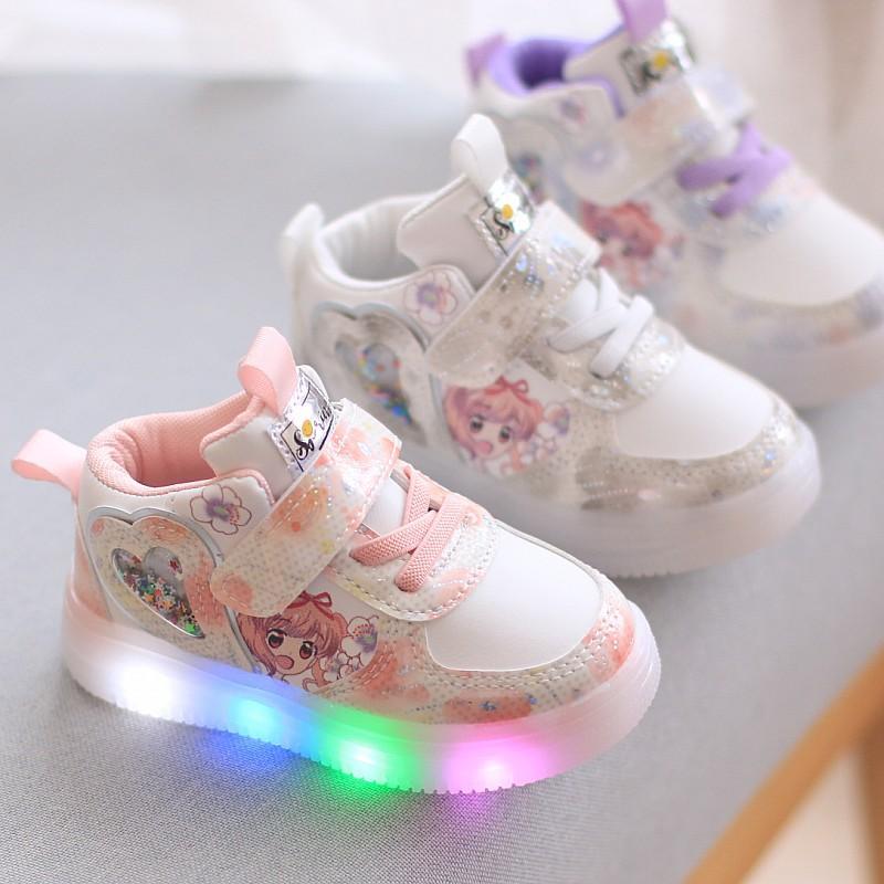 Lights Shoes Kid Sneakers Luminous Baby Toddler Shoes Cartoon Girls Sports Board Shoes Walking Trainers for Age 1-6 Children