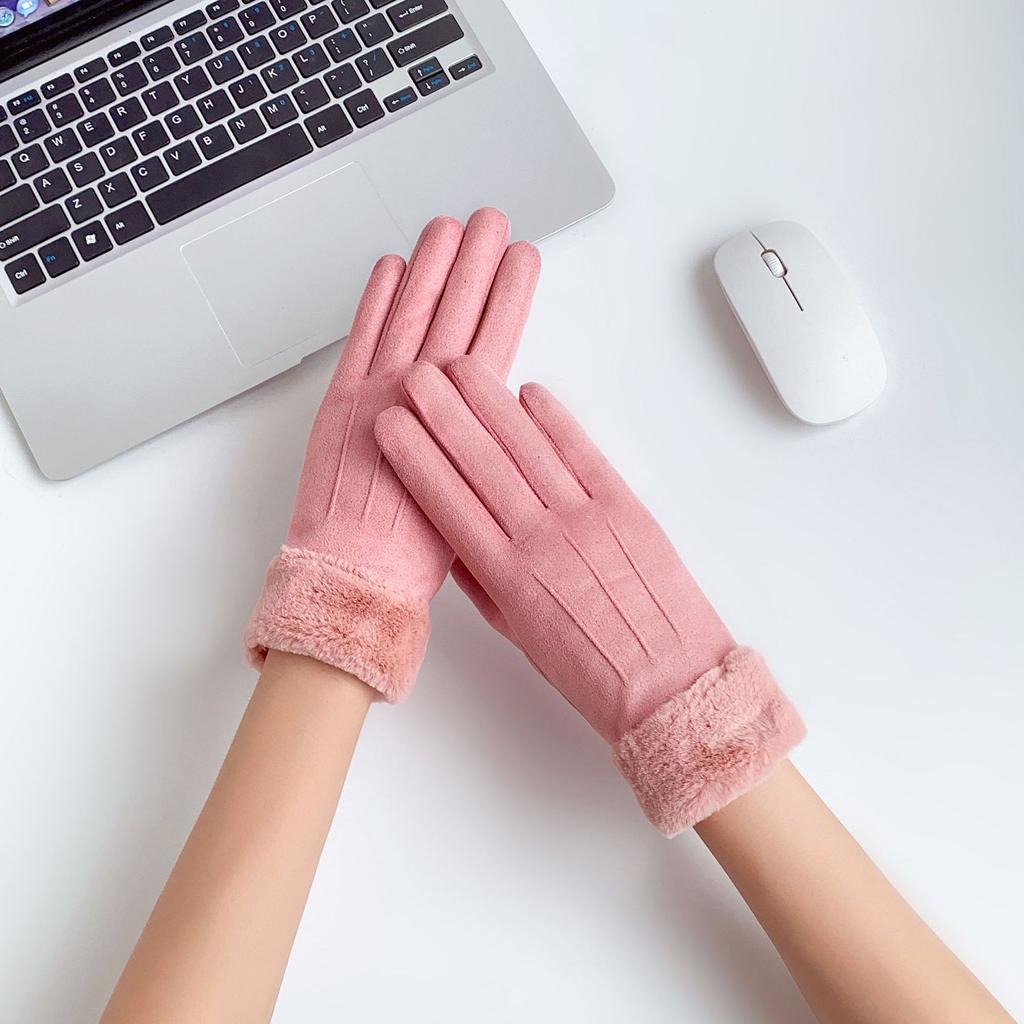 Autumn and Winter Warm Gloves for Women with Thickened Fleece Edges Outdoor Cycling and Driving Sports Touch Screen Fleece Gloves