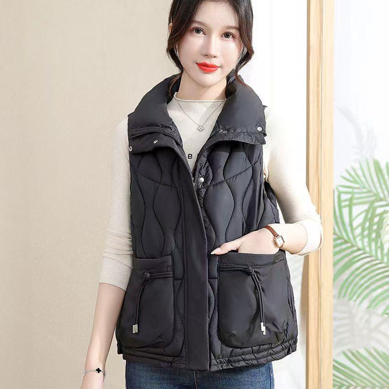 

Осенне-зимний женский жилет с воротником-стойкой, утепленный, ветрозащитный и теплый студенческий жилет, куртка без рукавов M чёрный