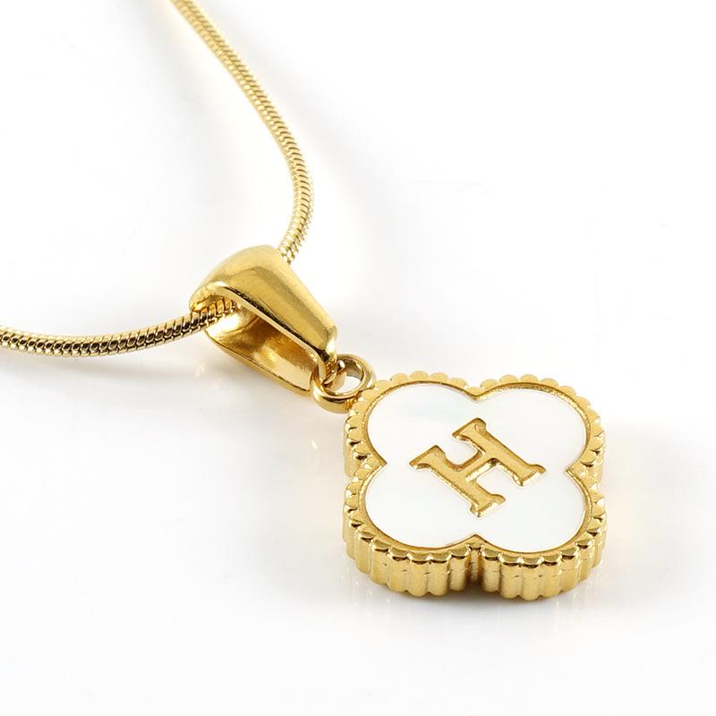 Simple 18K Four-leaf Clover Letter Necklace Female Snake Bone Chain Shell Letter Pendant Jewelry 2026