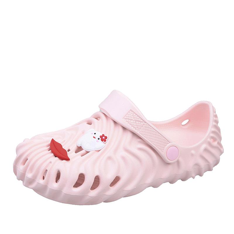 Couple Fingerprint Hole Shoes Women S Platform Indoor Casual Sandals Men S Couple Slippers Non-Slip And Wear-Resistant Outer Wear 36 розовый