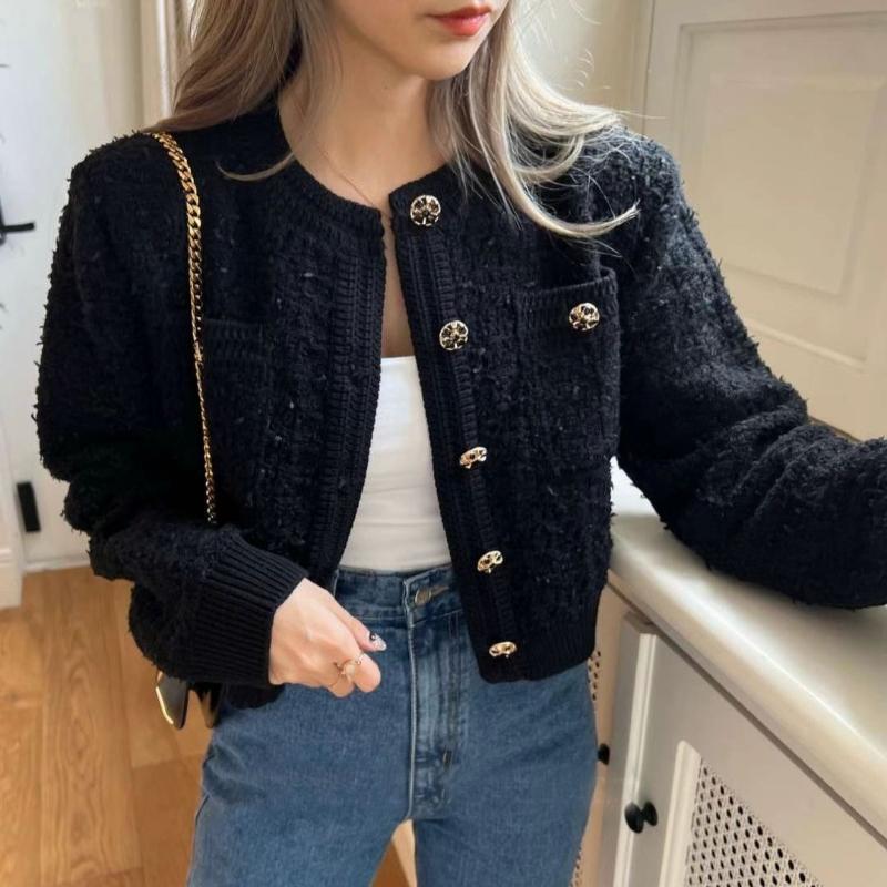 

Осенний круглый вырез с длинным рукавом кардиган пальто женский свободный повседневный короткий вязаный свитер куртка для женщин модные зимние винтажные женские кардиганы 24926 One Size чёрный