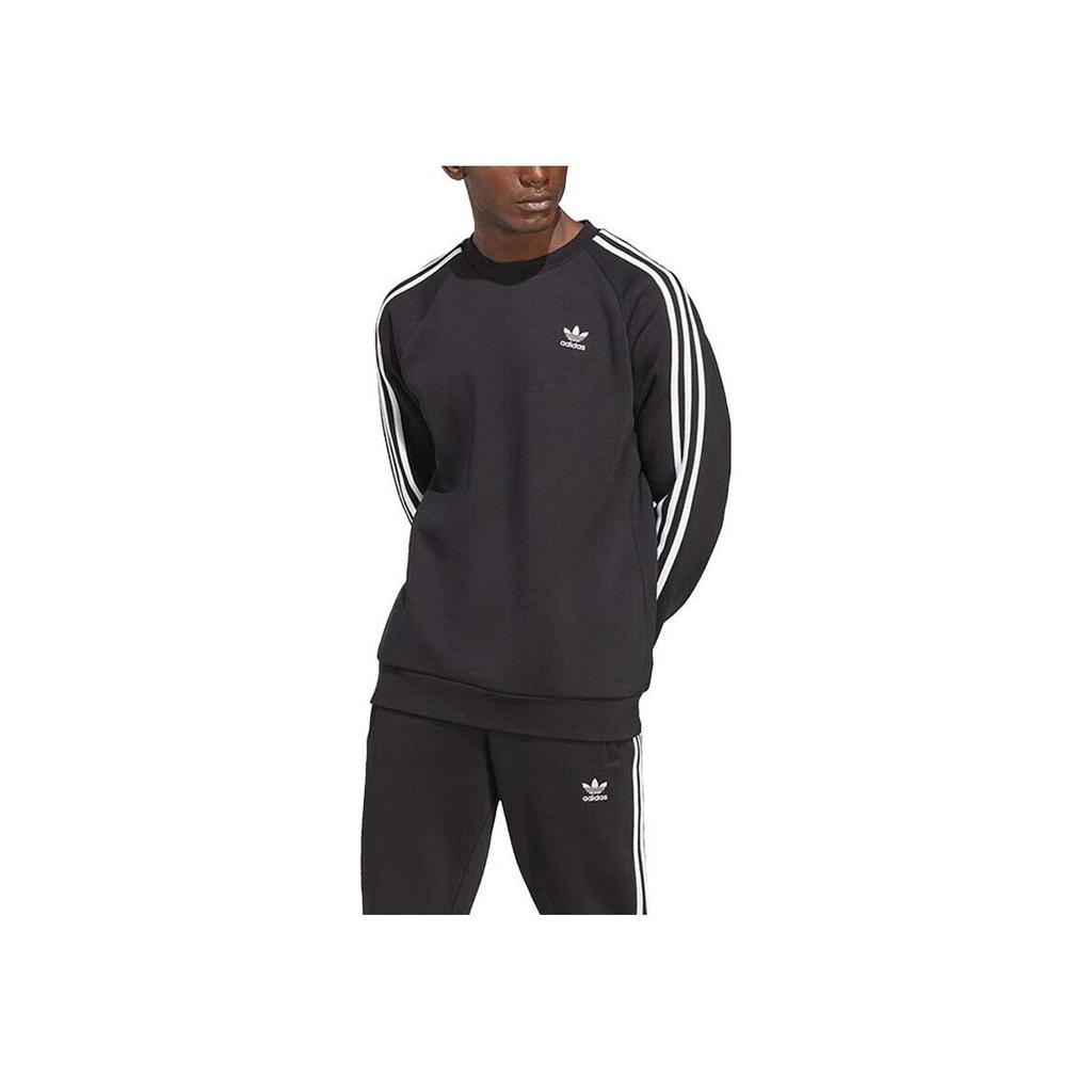 Adidas Originals Trefoil Stripe Print Crew Neck Sweatshirt Men Sweatshirt Black IA4861