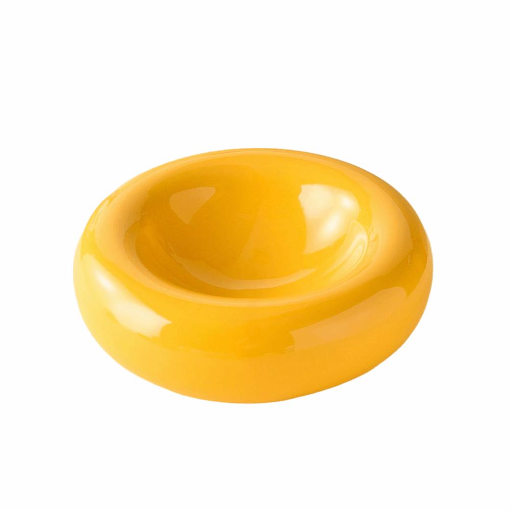 Smooth Donut-Shaped Cat Bowl Wide Opening Pet Food Bowl Cat Food Dish Ceramic Cat Bowl Cat жёлтый