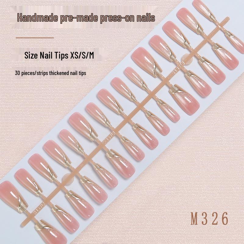 

French Blush Gilded Long Nail Tips: Luxurious Handcrafted Fake Nails