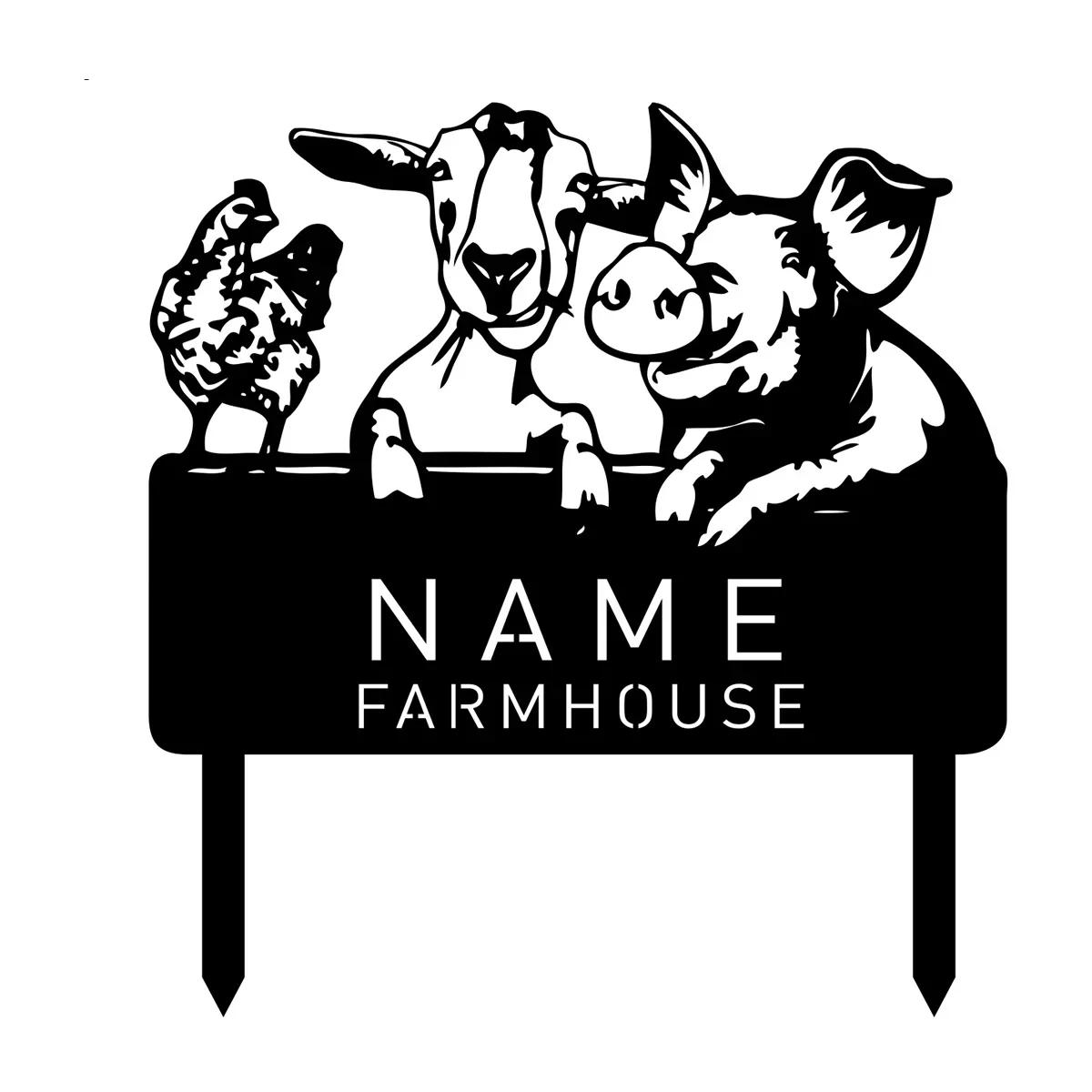 

Custom Metal Farm Sign with Chicken Pig Goat for Yard Garden Porch Decor with Stake