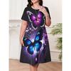 3D Floral Butterfly Print Dress, Women's Summer Round Neck Short Sleeved Casual Mini Dress