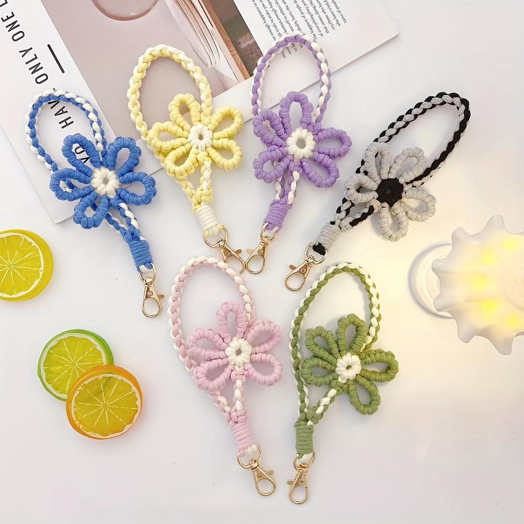 1pc Handmade Crochet Flower Keychain & Phone Charm Colorful Yarn Material, Decorative Floral Design, Festive Key Organizer Christmas Present for Women