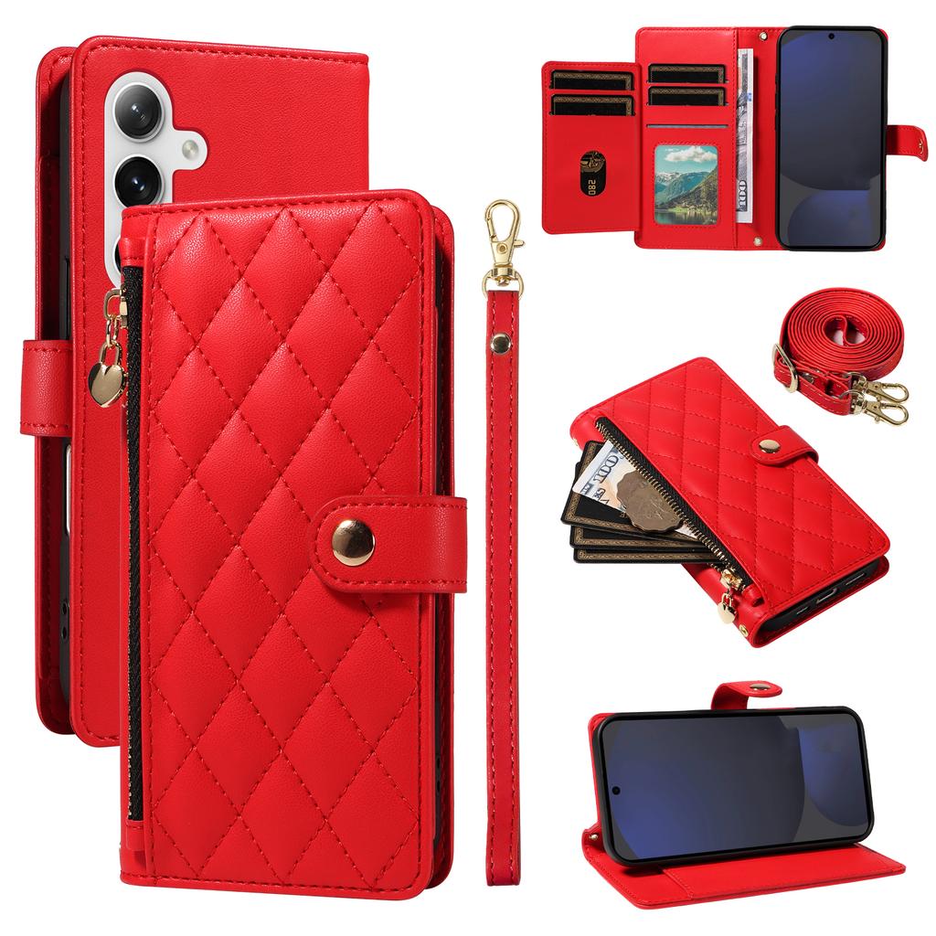 For Samsung Galaxy S24 FE Wallet Case with Straps,Rhombus Leather Stand Phone Cover